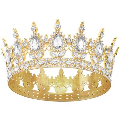DRESHOW Tiara redonda coroa redonda completa rainha de cristal tiaras barrocas diamantes de imitação brilhantes para meninas e mulheres casamento festa de aniversário DRESHOW Tiara redonda coroa redonda completa rainha de cristal tiaras barrocas diamantes de imitação brilhantes para meninas e mulheres casamento festa de aniversário