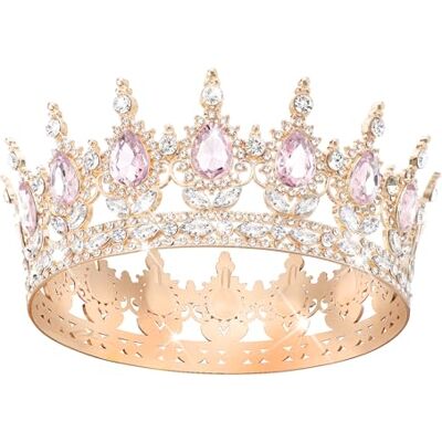 DRESHOW Tiara redonda coroa redonda completa rainha de cristal tiaras barrocas diamantes de imitação brilhantes para meninas e mulheres casamento festa de aniversário DRESHOW Tiara redonda coroa redonda completa rainha de cristal tiaras barrocas diamantes de imitação brilhantes para meninas e mulheres casamento festa de aniversário