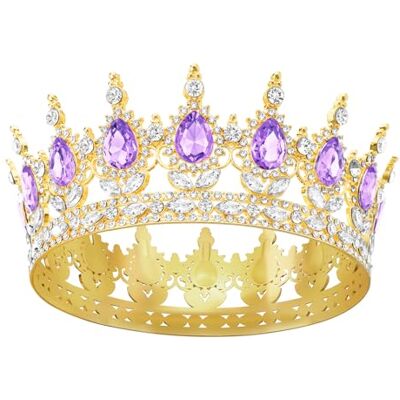 DRESHOW Tiara redonda coroa redonda completa rainha de cristal tiaras barrocas diamantes de imitação brilhantes para meninas e mulheres casamento festa de aniversário DRESHOW Tiara redonda coroa redonda completa rainha de cristal tiaras barrocas diamantes de imitação brilhantes para meninas e mulheres casamento festa de aniversário