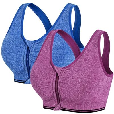 AoToZan 2 Peças Sutiã Desportivo Mulher, Fecho de Cremalheira na Frente, Alto Impacto sem Aros sem Costuras, Sutiã Desportivo com Relleno, azul violeta, M AoToZan 2 Peças Sutiã Desportivo Mulher, Fecho de Cremalheira na Frente, Alto Impacto sem Aros sem Costuras, Sutiã Desportivo com Relleno, azul violeta, M