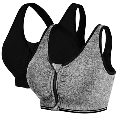 AoToZan 2 Peças Sutiã Desportivo Mulher, Fecho de Correr na Frente, Alto Impacto, sem Aros, sem Costuras, Sutiã Desportivo com Relleno, Preto cinzento, XL AoToZan 2 Peças Sutiã Desportivo Mulher, Fecho de Correr na Frente, Alto Impacto, sem Aros, sem Costuras, Sutiã Desportivo com Relleno, Preto cinzento, XL