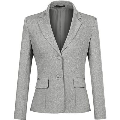 YYNUDA Blazer Casaco de verão para mulher, corte ajustado, elegante, para escritório, cinzento YYNUDA Blazer Casaco de verão para mulher, corte ajustado, elegante, para escritório, cinzento