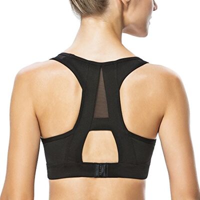 Yvette Sutiã desportivo suporte forte de malha, costas de corredor, seios grandes sem aros, acolchoado para fitness, corrida, ioga, Preto Yvette Sutiã desportivo suporte forte de malha, costas de corredor, seios grandes sem aros, acolchoado para fitness, corrida, ioga, Preto