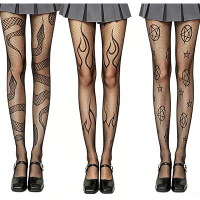 Yangshine 3 pares de leggings de Halloween com design de caveira e aranha, malha de cintura alta, meias de malha para mulher, Cor: #2, Talla única Yangshine 3 pares de leggings de Halloween com design de caveira e aranha, malha de cintura alta, meias de malha para mulher, Cor: #2, Talla única