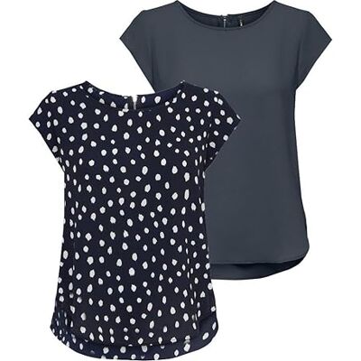 ONLY Blusa básica de manga curta para mulher decote redondo de ONLVIC ONLY Blusa básica de manga curta para mulher decote redondo de ONLVIC