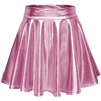 EXCHIC Mulheres cosplay metálico brilhante líquido sino mini saia, Rosa EXCHIC Mulheres cosplay metálico brilhante líquido sino mini saia, Rosa