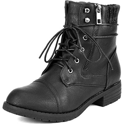 DREAM PAIRS Botas Militares de Mulher com Atilhos e Fecho de Corrente, Botas de Cano Curto com Salto Plano, Preto DREAM PAIRS Botas Militares de Mulher com Atilhos e Fecho de Corrente, Botas de Cano Curto com Salto Plano, Preto