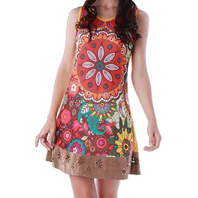 PANASIAM Vestido, túnica colorida, feita de algodão, disponível em S, M, L e XL, Café, XL PANASIAM Vestido, túnica colorida, feita de algodão, disponível em S, M, L e XL, Café, XL