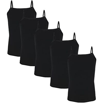 TupTam T-shirt interior para menina, conjunto de 5 camisolas com alças para menina de algodão macio, Preto TupTam T-shirt interior para menina, conjunto de 5 camisolas com alças para menina de algodão macio, Preto