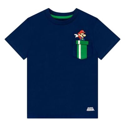 Super Mario T-shirt de manga curta azul para crianças, azul, 7-8 anos Super Mario T-shirt de manga curta azul para crianças, azul, 7-8 anos