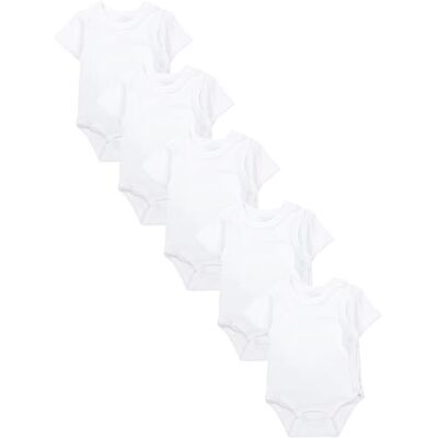 TupTam Body Bebe manga curta 5 peças, Bodies bebé algodão com fecho cruzado para menino e menina, Branco TupTam Body Bebe manga curta 5 peças, Bodies bebé algodão com fecho cruzado para menino e menina, Branco
