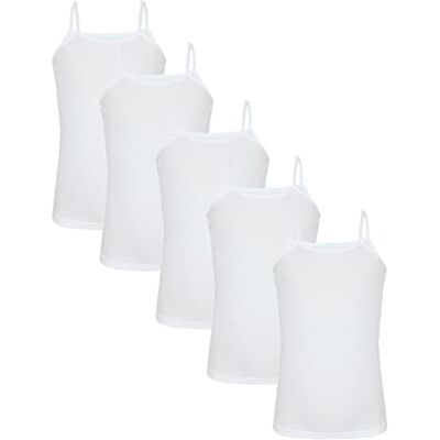 TupTam T-shirt interior para menina, conjunto de 5 camisolas com alças para menina de algodão macio, Branco TupTam T-shirt interior para menina, conjunto de 5 camisolas com alças para menina de algodão macio, Branco
