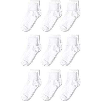 Amazon Essentials Meia confortável de mistura de algodão com bainha uniforme para menina, 9 pares, branco, 2-3 anos Amazon Essentials Meia confortável de mistura de algodão com bainha uniforme para menina, 9 pares, branco, 2-3 anos