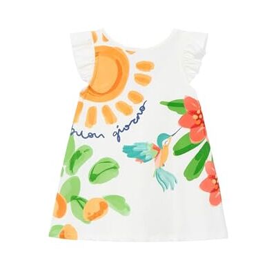 Mayoral Vestido de malha com folhos para menina de gerânio Mayoral Vestido de malha com folhos para menina de gerânio