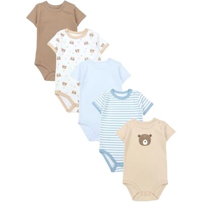 TupTam Body Bebé Conjunto de 5 bodies para bebé e criança de 0 a 3 meses, body bebé 100 % algodão respirável, o urso deixa o iceberg bege, 92 TupTam Body Bebé Conjunto de 5 bodies para bebé e criança de 0 a 3 meses, body bebé 100 % algodão respirável, o urso deixa o iceberg bege, 92