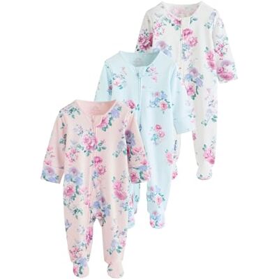 NEXT Bebés menina pacote de 3 pijamas tipo pele com fecho de correr bidirecional para bebé NEXT Bebés menina pacote de 3 pijamas tipo pele com fecho de correr bidirecional para bebé
