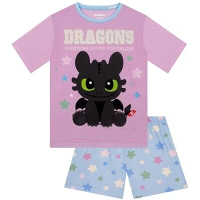 Dragon Pijama menina, pijama menina toothless, pijama menina como treinar o seu dragão, Manga curta Dragon Pijama menina, pijama menina toothless, pijama menina como treinar o seu dragão, Manga curta