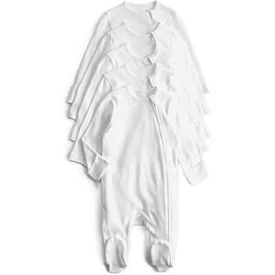 Marks & Spencer Pijama inteiros com fecho de correr frontal para bebé, conjunto de 5, 100% algodão puro, ajuste normal, com luvas anti-riscos Marks & Spencer Pijama inteiros com fecho de correr frontal para bebé, conjunto de 5, 100% algodão puro, ajuste normal, com luvas anti-riscos