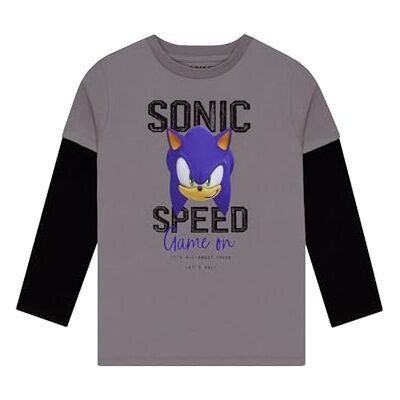 Sonic The Hedgehog T-shirt para crianças, t-shirt de manga comprida para gamers, t-shirts de algodão para crianças, cinzento, 6-7 anos Sonic The Hedgehog T-shirt para crianças, t-shirt de manga comprida para gamers, t-shirts de algodão para crianças, cinzento, 6-7 anos