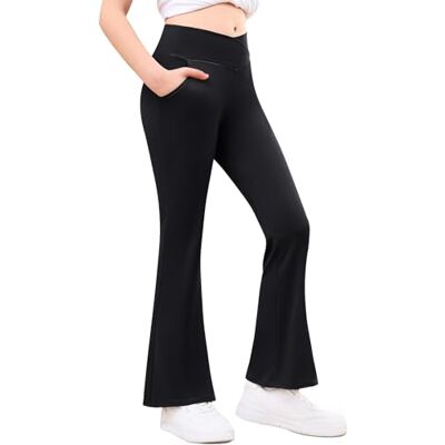 Adorel Leggings Calças de Campanula Bota Esporte Menina, Preto Adorel Leggings Calças de Campanula Bota Esporte Menina, Preto