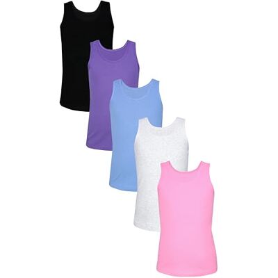 TupTam T-shirt interior para menina, 5 unidades, t-shirts interiores para menina, em algodão macio, Rosa violeta azul preto cinzento TupTam T-shirt interior para menina, 5 unidades, t-shirts interiores para menina, em algodão macio, Rosa violeta azul preto cinzento