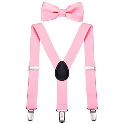 DonDon Conjunto de Suspensórios e Laçinho para Criança Elástico e Ajustável por Comprimento para Crianças de 1-8 Anos, ROSA DonDon Conjunto de Suspensórios e Laçinho para Criança Elástico e Ajustável por Comprimento para Crianças de 1-8 Anos, ROSA
