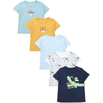 TupTam T-shirt de manga curta para bebé, conjunto de 5, crocodilo/azul escuro/tigre/amarelo mostarda/zebra / azul, 80 TupTam T-shirt de manga curta para bebé, conjunto de 5, crocodilo/azul escuro/tigre/amarelo mostarda/zebra / azul, 80