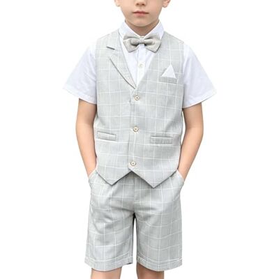 LOLANTA 4 peças fatos de verão para crianças, conjunto de cerimónia batizada, colete calças camisa com laço para 2-12 anos LOLANTA 4 peças fatos de verão para crianças, conjunto de cerimónia batizada, colete calças camisa com laço para 2-12 anos