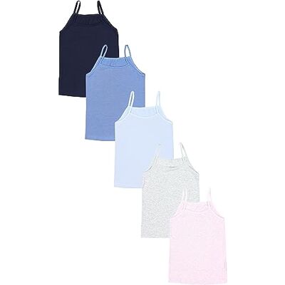 TupTam T-shirt interior para menina, conjunto de 5 camisolas com alças para menina de algodão macio, azul TupTam T-shirt interior para menina, conjunto de 5 camisolas com alças para menina de algodão macio, azul