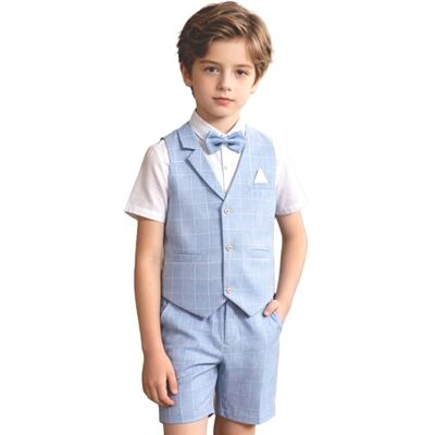 LOLANTA 4 peças Fatos de Casamento de Verão para Crianças, Conjunto de Roupa de Cerimónia para Menino Batismo, Colete Calças Camisa com Gravata Borboleta para 2-12 Anos, azul LOLANTA 4 peças Fatos de Casamento de Verão para Crianças, Conjunto de Roupa de Cerimónia para Menino Batismo, Colete Calças Camisa com Gravata Borboleta para 2-12 Anos, azul