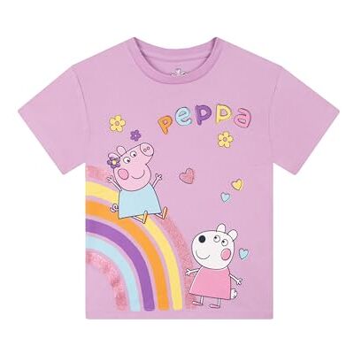 Peppa Pig T-shirt para menina, t-shirts de algodão para crianças, t-shirt de manga curta, roupa para menina com purpurina, Roxo, 2-3 anos Peppa Pig T-shirt para menina, t-shirts de algodão para crianças, t-shirt de manga curta, roupa para menina com purpurina, Roxo, 2-3 anos