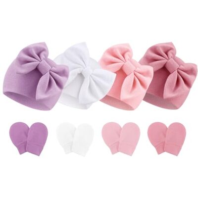 DRESHOW Chapéus e luvas para bebé recém-algodão gorros e luvas para meninas meninos 0-6 meses DRESHOW Chapéus e luvas para bebé recém-algodão gorros e luvas para meninas meninos 0-6 meses