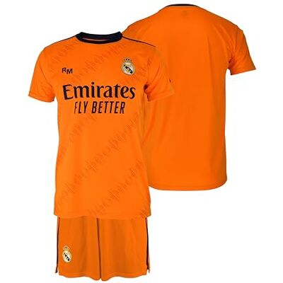 Real Madrid Conjunto de Camisola e Calções de Segunda Equipa Temporada 24/25, Laranja, Crianças, Réplica com Licença Oficial Real Madrid Conjunto de Camisola e Calções de Segunda Equipa Temporada 24/25, Laranja, Crianças, Réplica com Licença Oficial