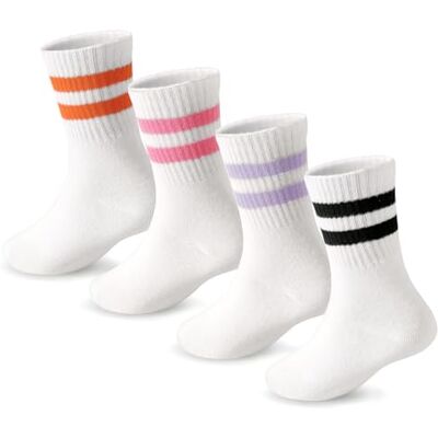 DRESHOW Meias desportivas menina com corações às riscas 4 pares para crianças 4-7 anos DRESHOW Meias desportivas menina com corações às riscas 4 pares para crianças 4-7 anos