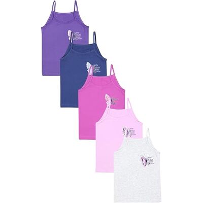 TupTam T-shirt interior de alças para menina, conjunto de 5, Borboleta rosa roxo cinzento azul escuro TupTam T-shirt interior de alças para menina, conjunto de 5, Borboleta rosa roxo cinzento azul escuro