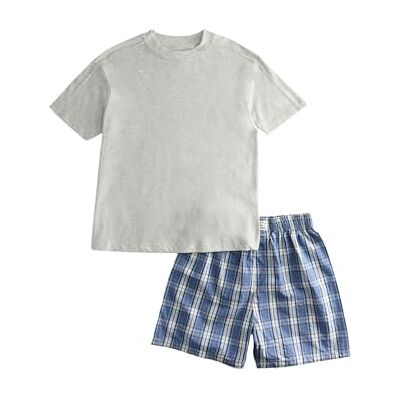 Marks & Spencer Pijama curto 100% algodão xadrez (6-16 anos) crianças Marks & Spencer Pijama curto 100% algodão xadrez (6-16 anos) crianças