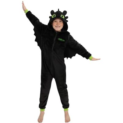 Dragon Pijama Completo de Como Treinar o Teu Dragão para crianças, Macacão de Toothless Fúria Nocturna, Pijama Polar com Capuz, Preto, 8-9 anos Dragon Pijama Completo de Como Treinar o Teu Dragão para crianças, Macacão de Toothless Fúria Nocturna, Pijama Polar com Capuz, Preto, 8-9 anos