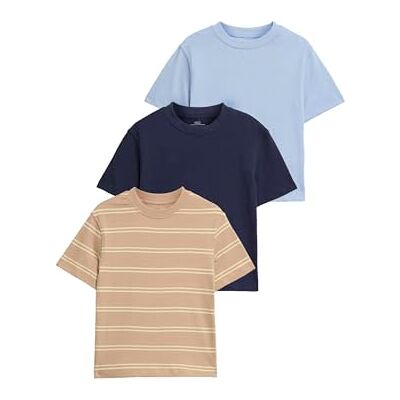 Marks & Spencer T-shirts de algodão puro para menino e menina conjunto de 3, ajuste normal, gola redonda, manga curta Marks & Spencer T-shirts de algodão puro para menino e menina conjunto de 3, ajuste normal, gola redonda, manga curta