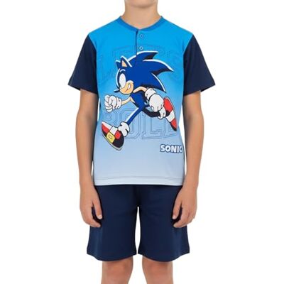 Sonic The Hedgehog Pijama para criança, conjunto de 2 peças, design Sonic pijama de algodão macio, t-shirt e calções, tamanhos 3 a 8 anos, Azul Marinho Sonic The Hedgehog Pijama para criança, conjunto de 2 peças, design Sonic pijama de algodão macio, t-shirt e calções, tamanhos 3 a 8 anos, Azul Marinho