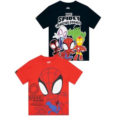 Marvel T-shirt infantil pacote de 2, t-shirt de manga curta para menino Spidey e seus amigos incríveis, lote de 2 camisolas para crianças, multicolorido, 5-6 anos Marvel T-shirt infantil pacote de 2, t-shirt de manga curta para menino Spidey e seus amigos incríveis, lote de 2 camisolas para crianças, multicolorido, 5-6 anos