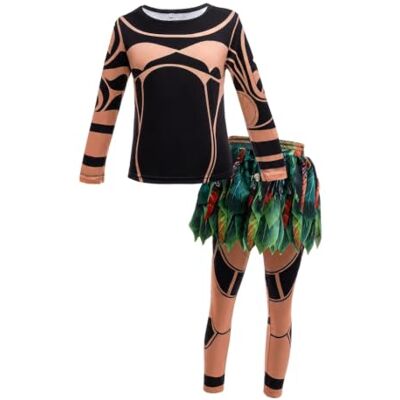 Lito Angels Fato para crianças, fato tribal com estampado e saia-calças folhas, pijama manga comprida tecido macio para festa temática Halloween cosplay infantil, 7-8 anos Lito Angels Fato para crianças, fato tribal com estampado e saia-calças folhas, pijama manga comprida tecido macio para festa temática Halloween cosplay infantil, 7-8 anos