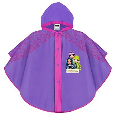PERLETTI Poncho para menina para chuva Rainbow High 3 4 5 6 anos Chubasquero infantil com bonecas de cor violeta e detalhes fúcsia Impermeável para crianças com capuz e botões de pressão, Roxo PERLETTI Poncho para menina para chuva Rainbow High 3 4 5 6 anos Chubasquero infantil com bonecas de cor violeta e detalhes fúcsia Impermeável para crianças com capuz e botões de pressão, Roxo