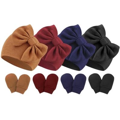 DRESHOW Chapéus e luvas para bebé recém-algodão gorros e luvas para meninas meninos 0-6 meses DRESHOW Chapéus e luvas para bebé recém-algodão gorros e luvas para meninas meninos 0-6 meses