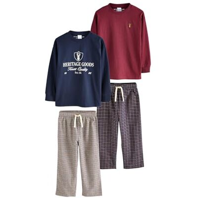 NEXT Crianças conjunto de 2 pijamas tecidos de manga comprida xadrez NEXT Crianças conjunto de 2 pijamas tecidos de manga comprida xadrez