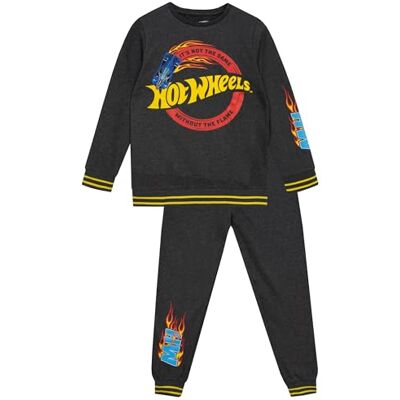 Hot Wheels Conjunto de camisola e calças conjunto de conjunto de camisola e fato de treino para menino roupas infantis idades 3 a 13 anos, cinzento Hot Wheels Conjunto de camisola e calças conjunto de conjunto de camisola e fato de treino para menino roupas infantis idades 3 a 13 anos, cinzento