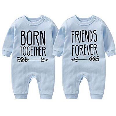 culbutomind Body para bebé abotoaduras Born Together Friends Forever divertido recém-nascido manga comprida roupa meninos meninas abotoaduras presentes, azul culbutomind Body para bebé abotoaduras Born Together Friends Forever divertido recém-nascido manga comprida roupa meninos meninas abotoaduras presentes, azul