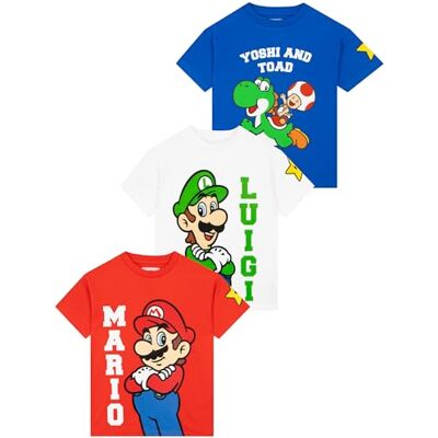 Super Mario Pacote de 3 t-shirts, t-shirt infantil de Mario, Luigi e Yoshi, t-shirts menino de verão algodão com motivo Gamer Super Mario Pacote de 3 t-shirts, t-shirt infantil de Mario, Luigi e Yoshi, t-shirts menino de verão algodão com motivo Gamer