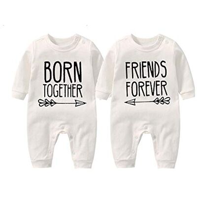 culbutomind Body para bebé abotoaduras Born Together Friends Forever divertido recém-nascido manga comprida roupa meninos meninas abotoaduras presentes, Branco culbutomind Body para bebé abotoaduras Born Together Friends Forever divertido recém-nascido manga comprida roupa meninos meninas abotoaduras presentes, Branco