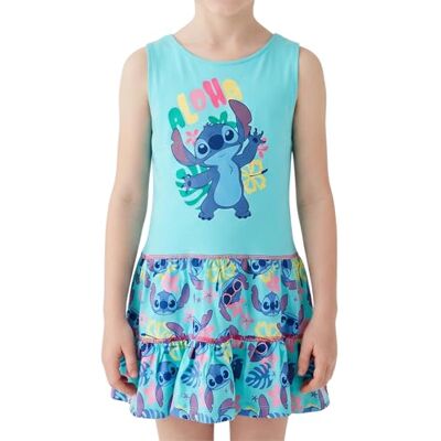 Disney Stitch Vestido para menina, algodão macio design 'Aloha' vestido de manga curta para meninas, tamanho 6 anos, azul Disney Stitch Vestido para menina, algodão macio design 'Aloha' vestido de manga curta para meninas, tamanho 6 anos, azul