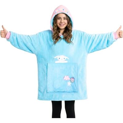 Hello Kitty Sanrio Camisola com Capuz para Menina, Kuromi Cinnamoroll Manta com Mangas e Peluche Incluído, Presentes de Anime (Azul Cinnamoroll) Hello Kitty Sanrio Camisola com Capuz para Menina, Kuromi Cinnamoroll Manta com Mangas e Peluche Incluído, Presentes de Anime (Azul Cinnamoroll)